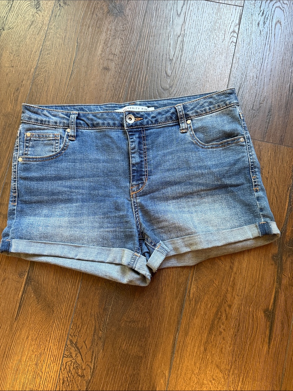 Celebrity Pink Rolled Hem Blue Denim Shorts